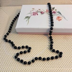 Black Onyx Vintage Beaded Necklace w 12K Gold beads.   1980’s